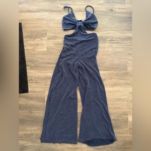 Corduroy peekaboo side wide leg romper